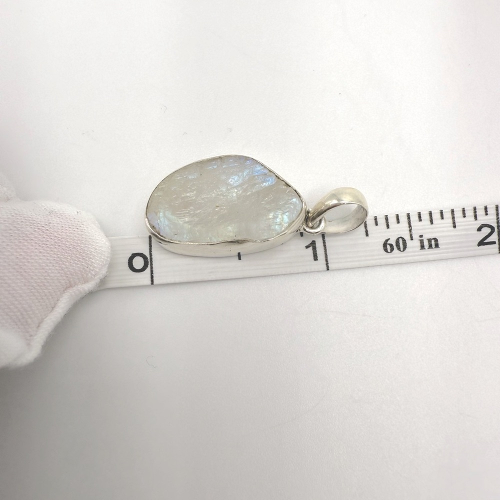 Rainbow Moonstone Rough .925 Sterling Silver Pendant - Picture 15 of 16